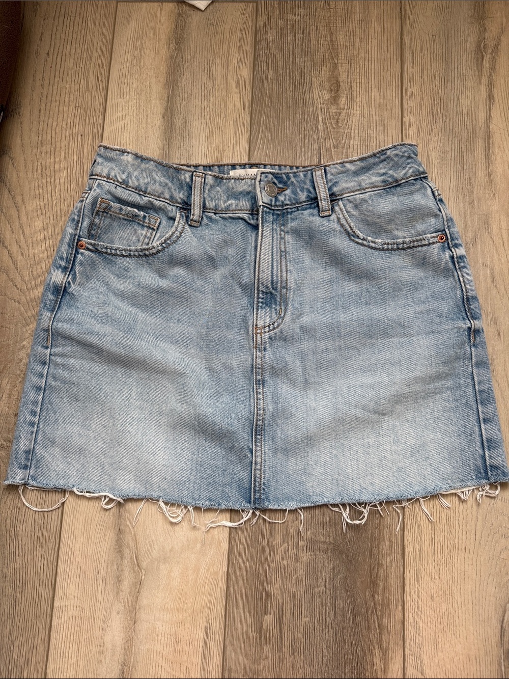Dynamite Light Blue Denim Mini Skirt with Frayed Hem